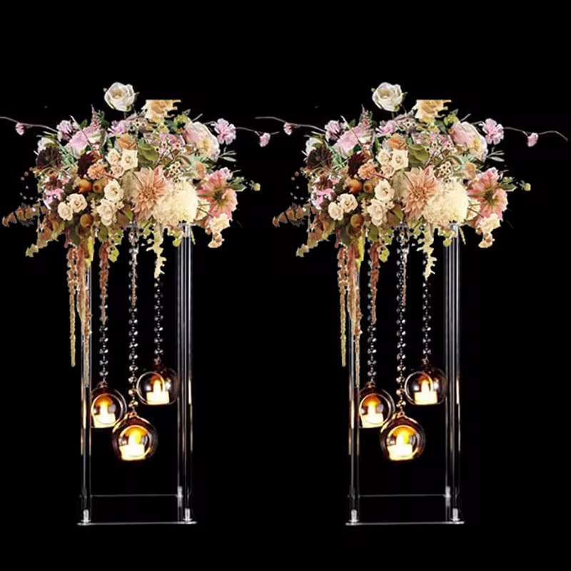 Acrylic Tall Flower Pedestal with Crystal Ball — Avion Luxe event rental
