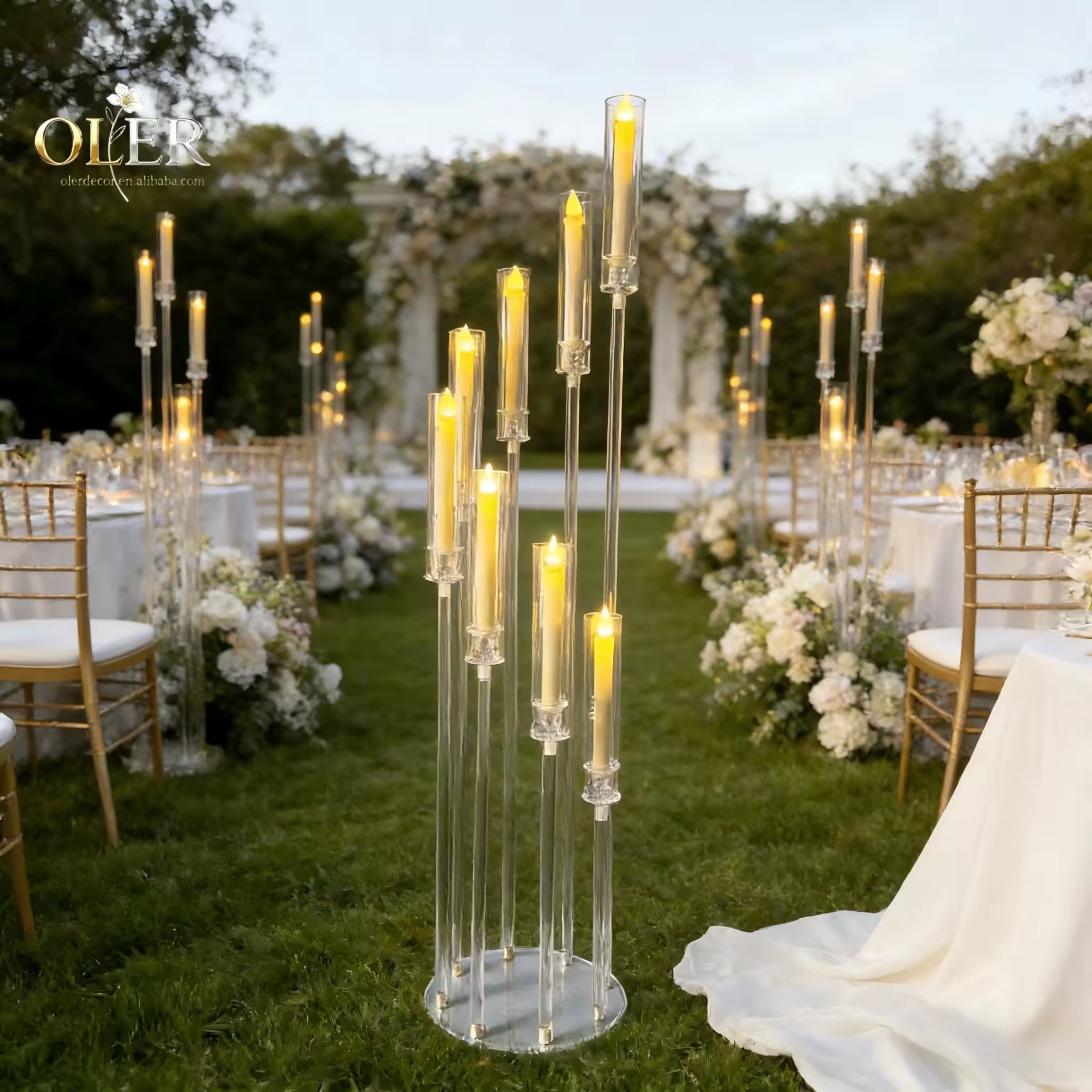 Wedding Candelabra Tall Pillar Acrylic Crystal — Avion Luxe event rental