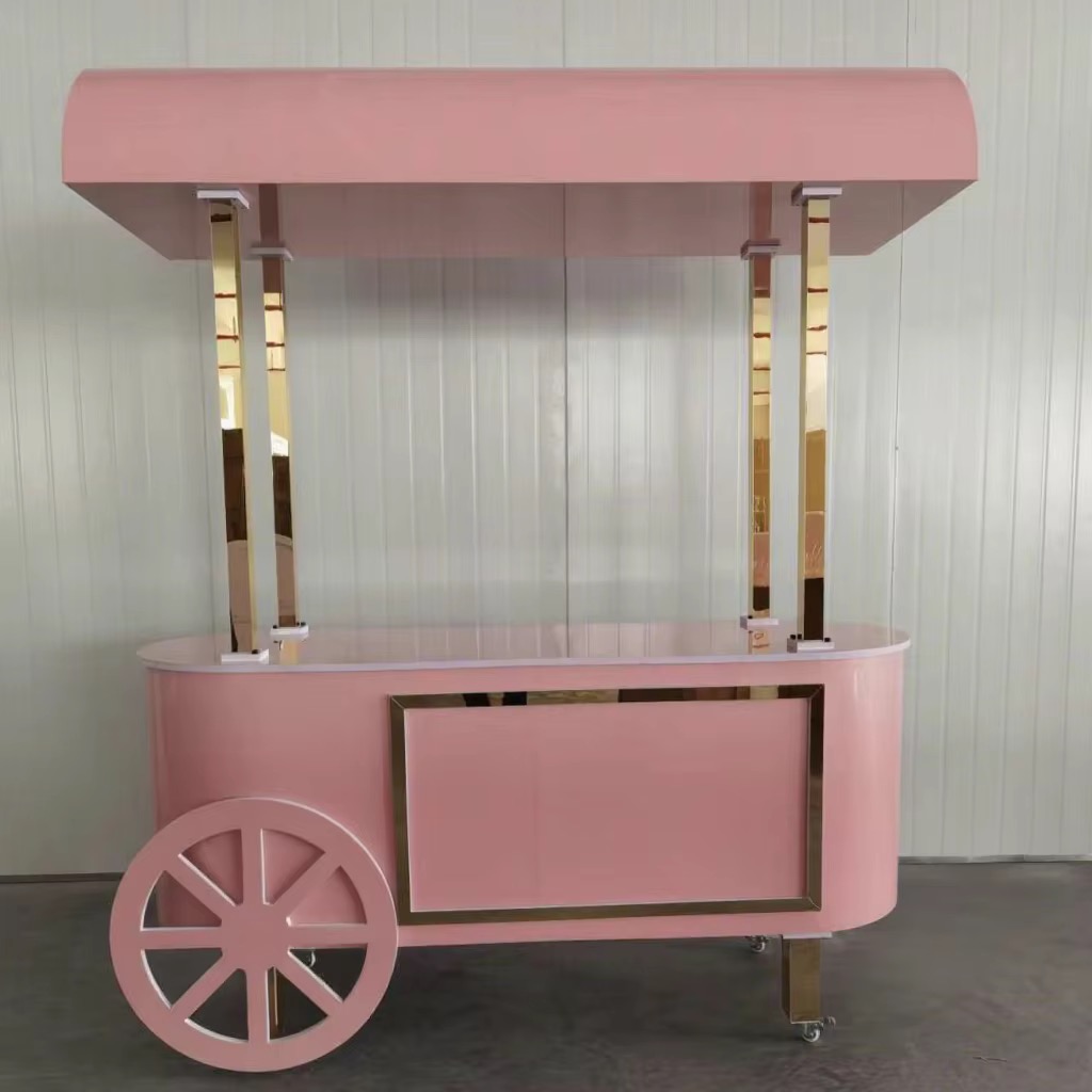 Pink Cart with Gold Poles MDF Candy Bar — Avion Luxe event rental